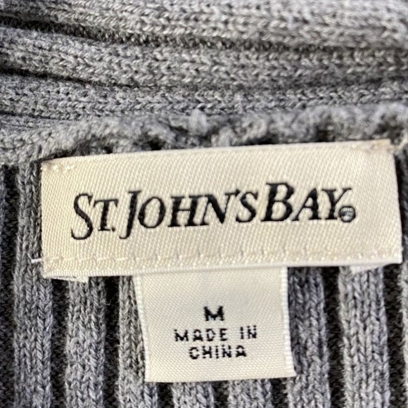 St. John’s Bay Women’s Gray Cotton Ribbed Open Front Knit Cardigan M - Office - Picture 3 of 9